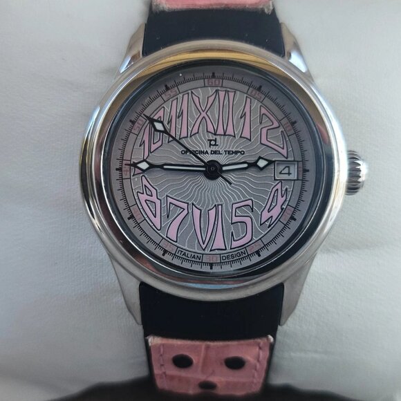 Officina Del Tempo WristWatch Pink Leather Black Rubber Band Date Calendar Watch main image 4
